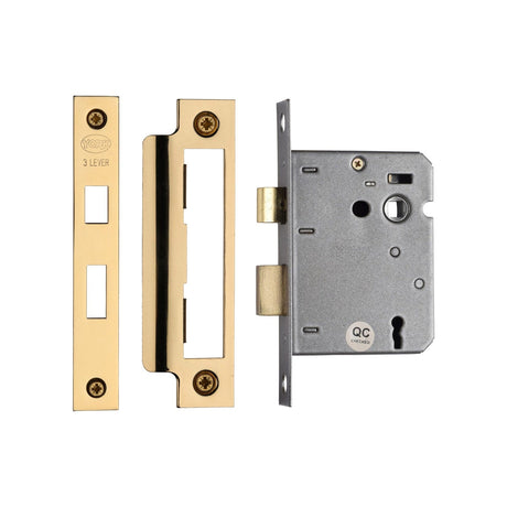 York Security Locks & Latches Polished Brass / 3 Lever Sashlocks / 3" / 76mm York - 3 Lever Sash Lock 3" PB