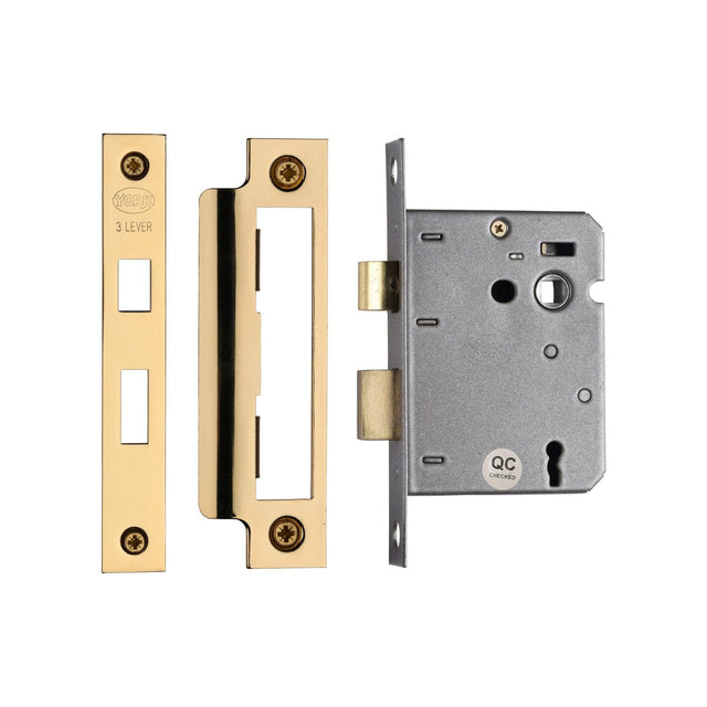 York Security Locks & Latches Polished Brass / 3 Lever Sashlocks / 3" / 76mm York - 3 Lever Sash Lock 3" PB