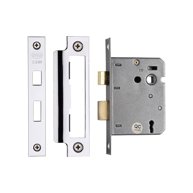 York Security Locks & Latches Polished Chrome / Polished Nickel / 3 Lever Sashlocks / 3" / 76mm York - 3 Lever Sash Lock 3" PC&PN