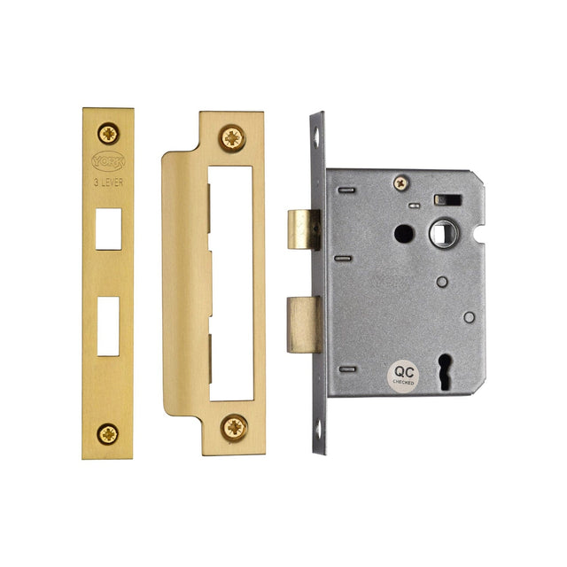 York Security Locks & Latches Satin Brass / 3 Lever Sashlocks / 3" / 76mm York - 3 Lever Sash Lock 3" SB