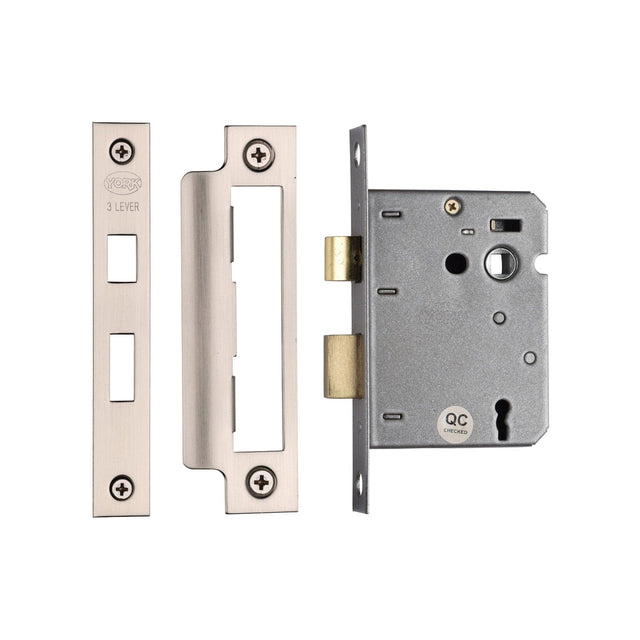 York Security Locks & Latches Satin Chrome / Nickel Finish / 3 Lever Sashlocks / 3" / 76mm York - 3 Lever Sash Lock 3" SN&SC