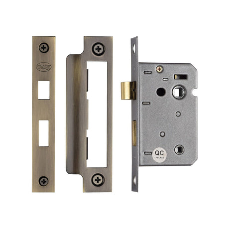 York Security Locks & Latches Antique Brass / Bathroom Lock / 2.5" / 65mm York - Bathroom Lock 2 1/2" AT