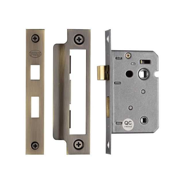 York Security Locks & Latches Antique Brass / Bathroom Lock / 2.5" / 65mm York - Bathroom Lock 2 1/2" AT