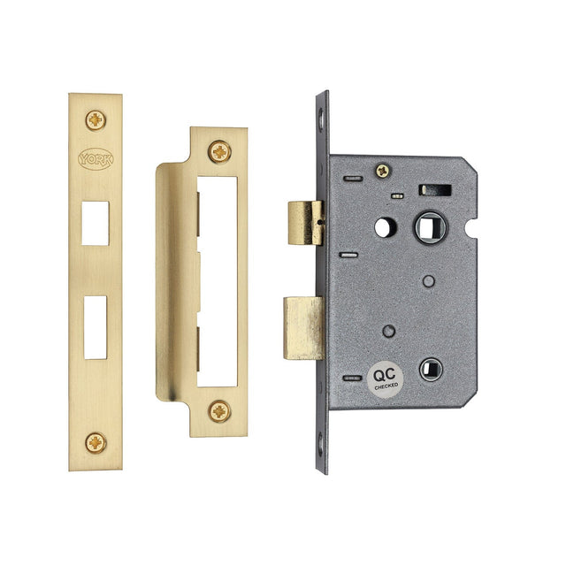 York Security Locks & Latches Satin Brass / Bathroom Lock / 2.5" / 65mm York - Bathroom Lock 2 1/2" SB