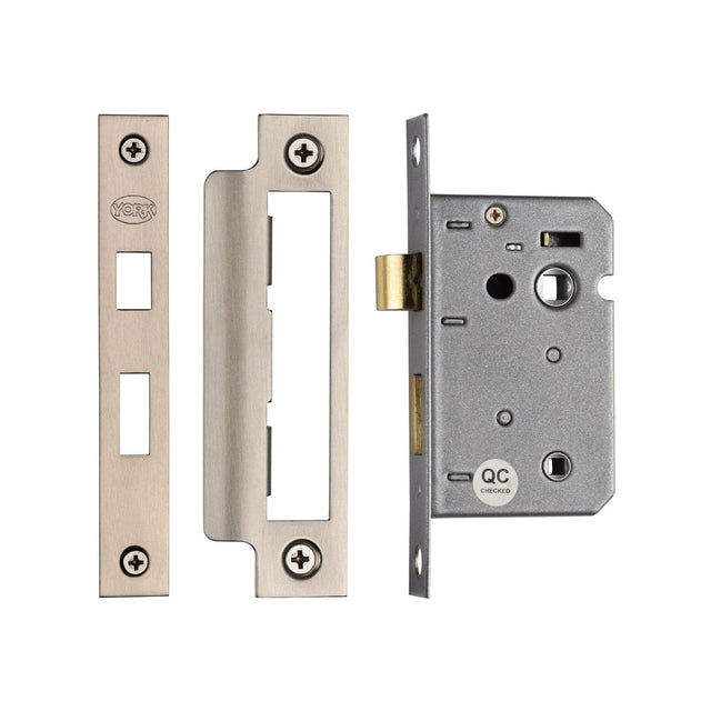 York Security Locks & Latches Satin Chrome / Nickel Finish / Bathroom Lock / 2.5" / 65mm York - Bathroom Lock 2 1/2" SN&SC