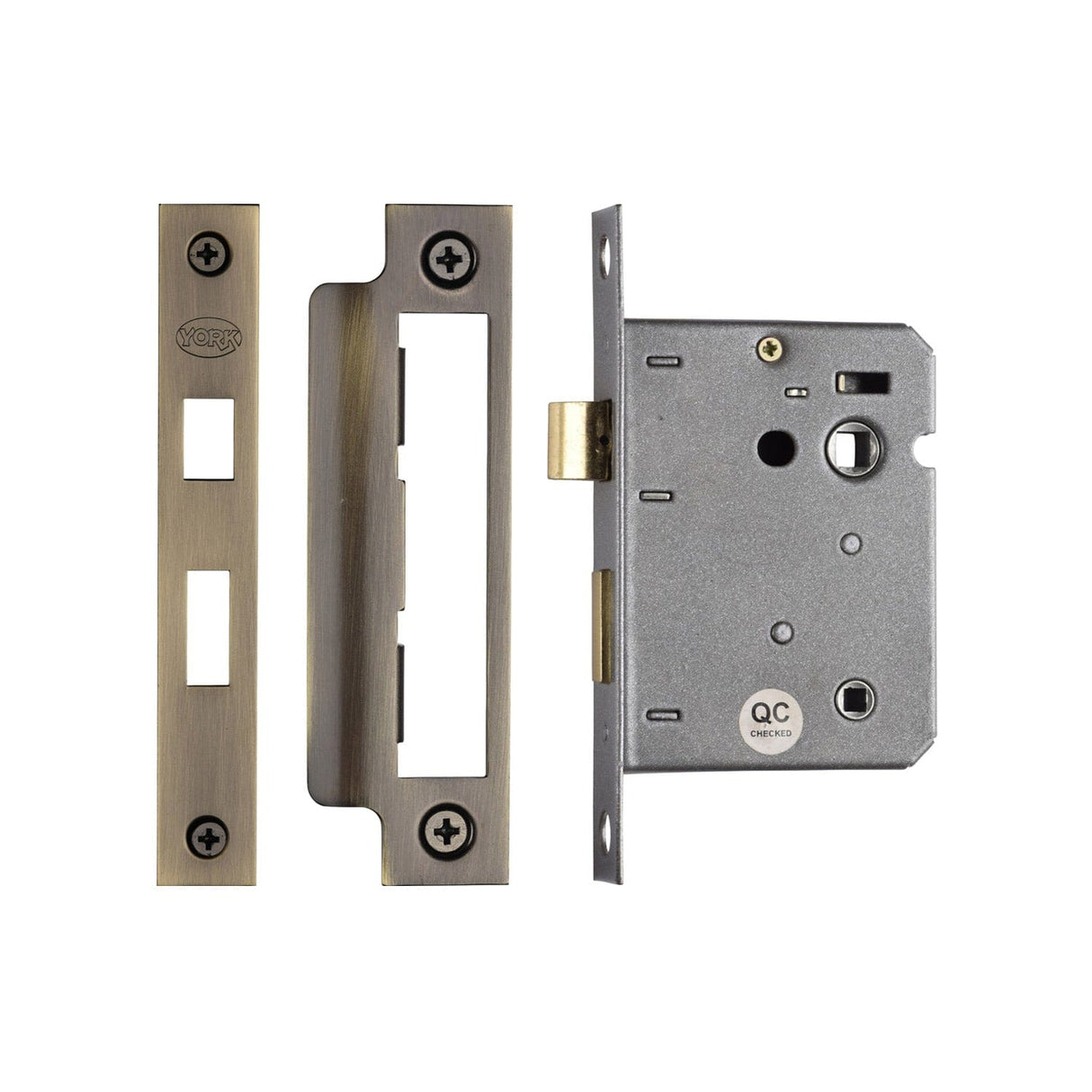 York Security Locks & Latches Antique Brass / Bathroom Lock / 3" / 76mm York - Bathroom Lock 3 Antique Brass finish