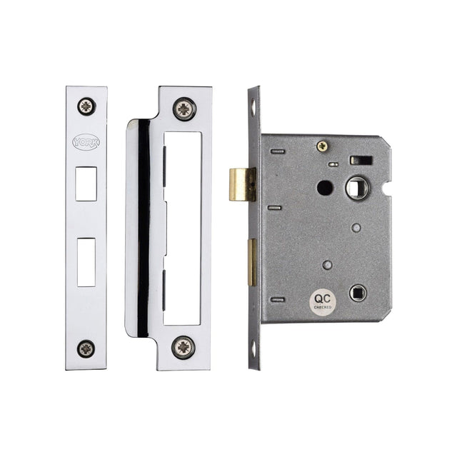 York Security Locks & Latches Polished Chrome / Polished Nickel / Bathroom Lock / 3" / 76mm York - Bathroom Lock 3 Polished Chrome & Polished Nickel