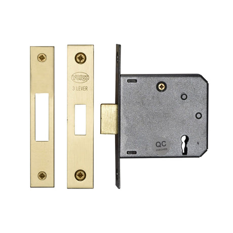York Security Locks & Latches Polished Brass / 3 Lever Deadlocks / 3" / 76mm York Security - 3" Deadlock 3 Lever - Polished Brass