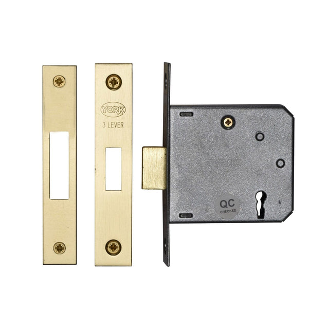 York Security Locks & Latches Polished Brass / 3 Lever Deadlocks / 3" / 76mm York Security - 3" Deadlock 3 Lever - Polished Brass