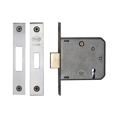York Security Locks & Latches Polished Chrome / Polished Nickel / 3 Lever Deadlocks / 3" / 76mm York Security - 3" Deadlock 3 Lever - Polished Chrome / Polished Nickel
