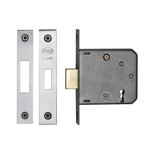 York Security Locks & Latches Polished Chrome / Polished Nickel / 3 Lever Deadlocks / 3" / 76mm York Security - 3" Deadlock 3 Lever - Polished Chrome / Polished Nickel