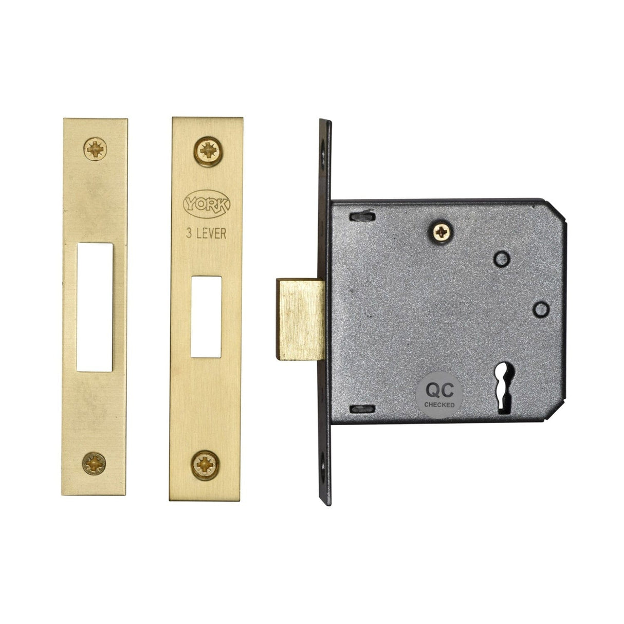 York Security Locks & Latches Satin Brass / 3 Lever Deadlocks / 3" / 76mm York Security - 3" Deadlock 3 Lever - Satin Brass
