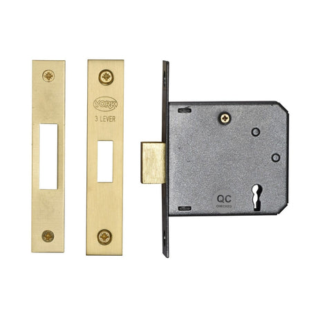 York Security Locks & Latches Satin Brass / 3 Lever Deadlocks / 3" / 76mm York Security - 3" Deadlock 3 Lever - Satin Brass