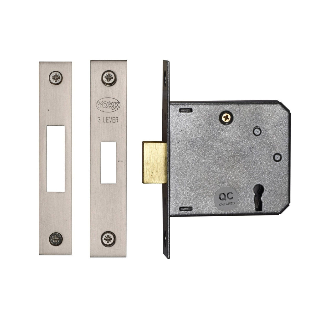 York Security Locks & Latches Satin Chrome / Nickel Finish / 3 Lever Deadlocks / 3" / 76mm York Security - 3" Deadlock 3 Lever - Satin Chrome / Nickel Finish