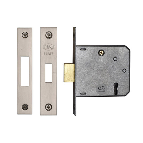 York Security Locks & Latches Satin Chrome / Nickel Finish / 3 Lever Deadlocks / 3" / 76mm York Security - 3" Deadlock 3 Lever - Satin Chrome / Nickel Finish
