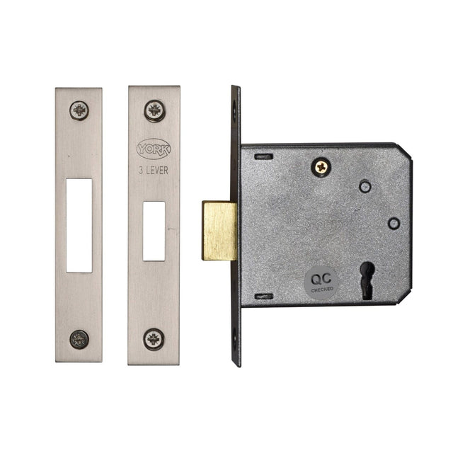York Security Locks & Latches Satin Chrome / Nickel Finish / 3 Lever Deadlocks / 3" / 76mm York Security - 3" Deadlock 3 Lever - Satin Chrome / Nickel Finish
