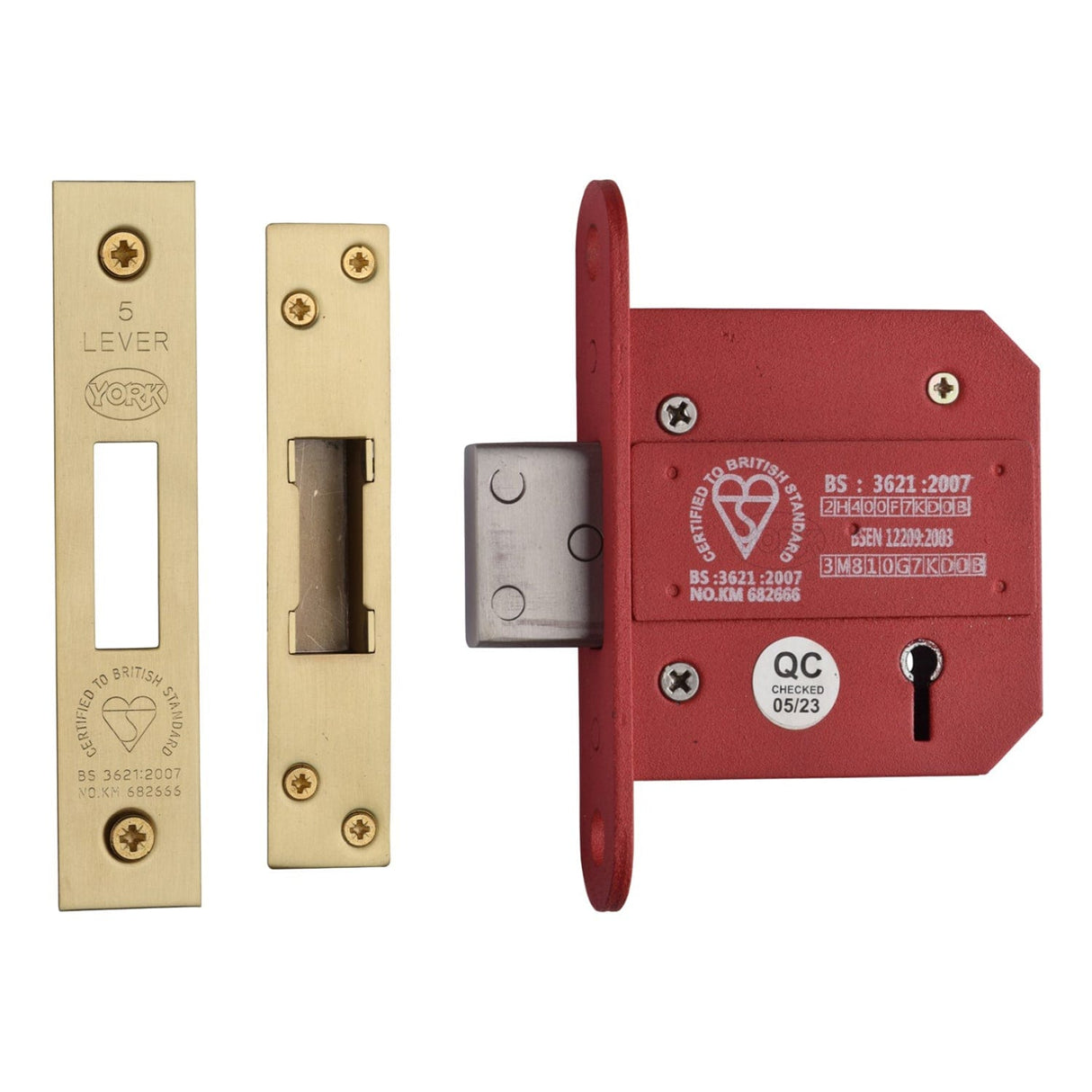 York Security Locks & Latches Satin Brass / 5 Lever Deadlocks / 3" / 76mm York Security - British Standard 5 Lever Deadlock 3" - Satin Brass