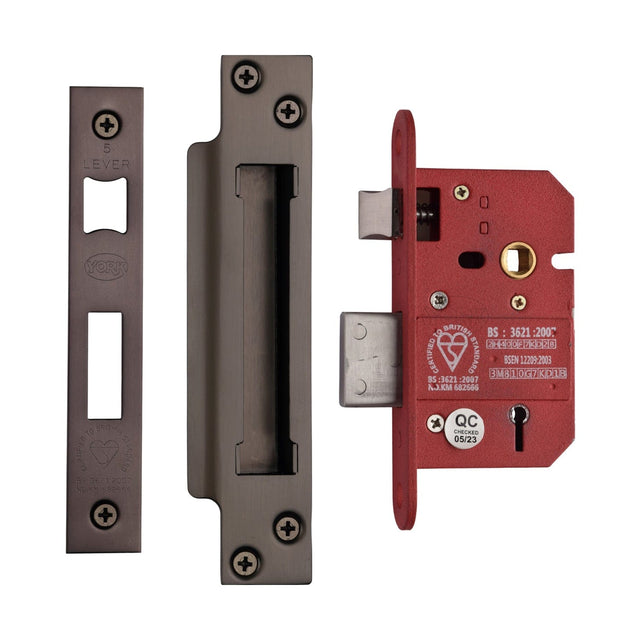 York Security Locks & Latches Matt Bronze / 5 Lever Sashlocks / 2.5" / 65mm York Security - British Standard 5 Lever Sashlock 2 1/2" - Matt Bronze