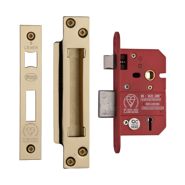 York Security Locks & Latches Polished Brass / 5 Lever Sashlocks / 2.5" / 65mm York Security - British Standard 5 Lever Sashlock 2 1/2" - Polished Brass