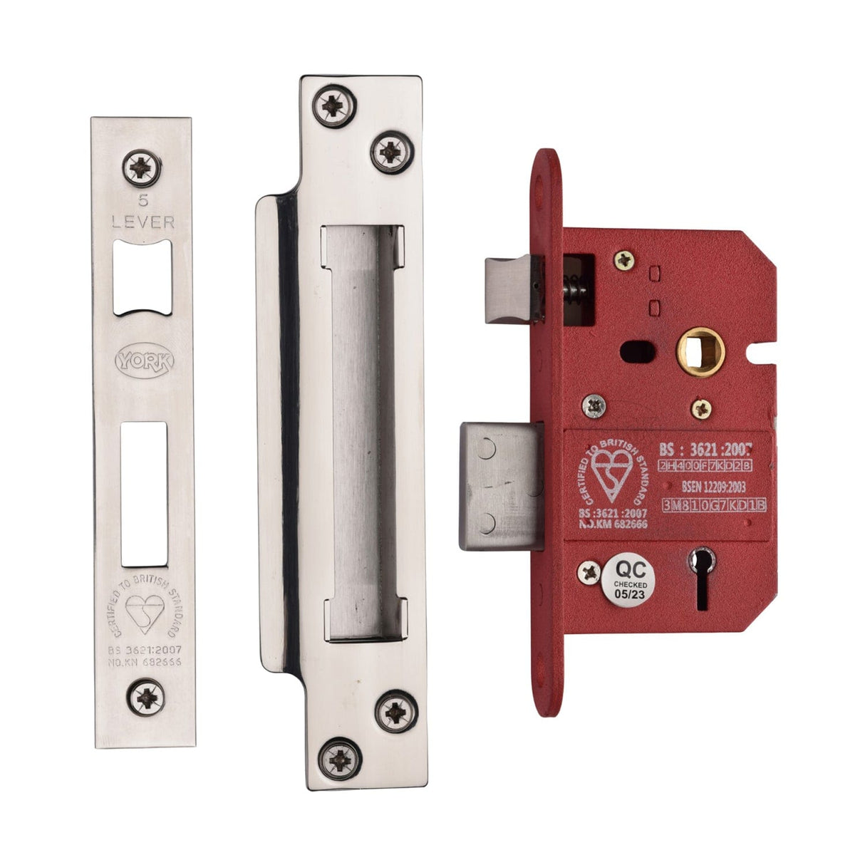 York Security Locks & Latches Polished Chrome / Polished Nickel / 5 Lever Sashlocks / 2.5" / 65mm York Security - British Standard 5 Lever Sashlock 2 1/2" - Polished Chrome / Polished Nickel