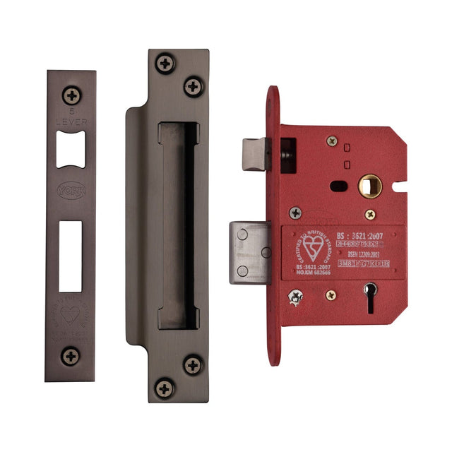 York Security Locks & Latches Matt Bronze / 5 Lever Sashlocks / 3" / 76mm York Security - British Standard 5 Lever Sashlock 3" - Matt Bronze