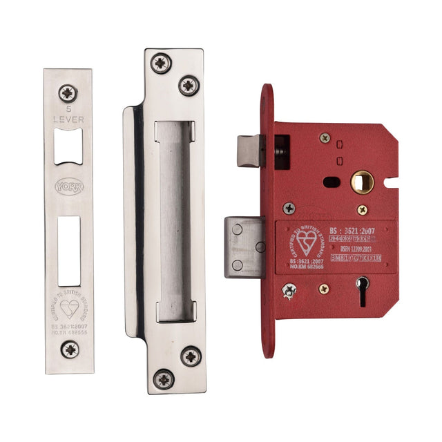 York Security Locks & Latches Polished Chrome / Polished Nickel / 5 Lever Sashlocks / 3" / 76mm York Security - British Standard 5 Lever Sashlock 3" - Polished Chrome / Polished Nickel