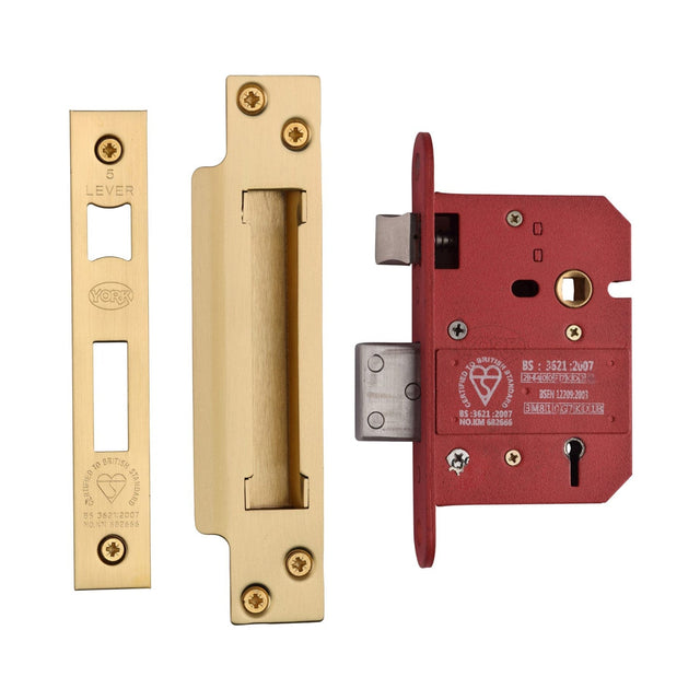 York Security Locks & Latches Satin Brass / 5 Lever Sashlocks / 3" / 76mm York Security - British Standard 5 Lever Sashlock 3" - Satin Brass