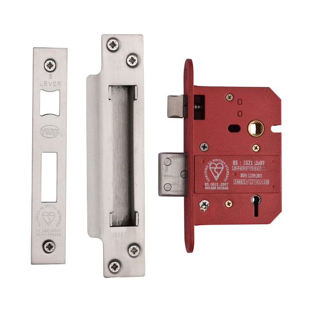 York Security Locks & Latches Satin Chrome / Nickel Finish / 5 Lever Sashlocks / 3" / 76mm York Security - British Standard 5 Lever Sashlock 3" - Satin Chrome / Nickel Finish