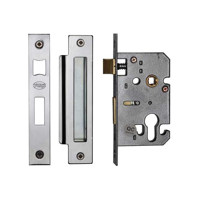 York Security Locks & Latches Polished Chrome / Polished Nickel / Euro Profile Sashlock / 2.5" / 65mm York Security - Euro Profile Sashlock 2 1/2" - Polished Chrome / Polished Nickel