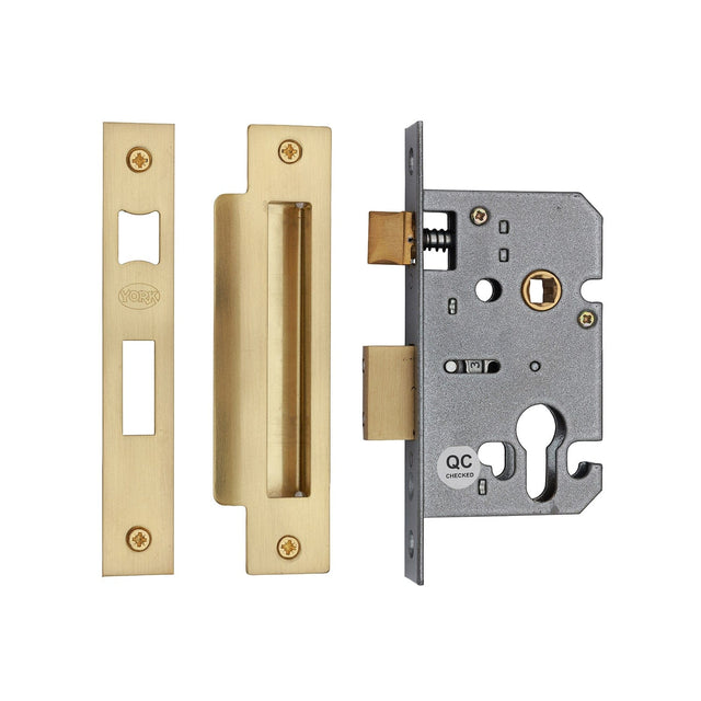 York Security Locks & Latches Satin Brass / Euro Profile Sashlock / 2.5" / 65mm York Security - Euro Profile Sashlock 2 1/2" - Satin Brass