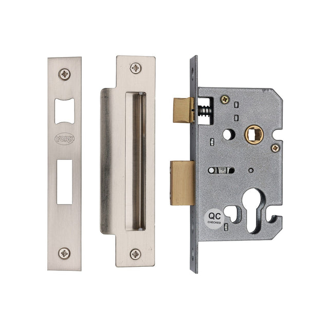 York Security Locks & Latches Satin Chrome / Nickel Finish / Euro Profile Sashlock / 2.5" / 65mm York Security - Euro Profile Sashlock 2 1/2" - Satin Chrome / Nickel Finish