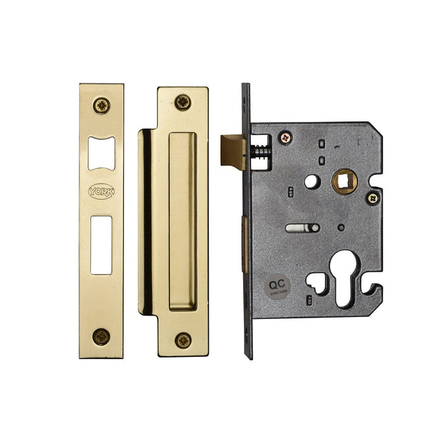 York Security Locks & Latches Polished Brass / Euro Profile Sashlock / 3" / 76mm York Security - Euro Profile Sashlock 3" - Polished Brass