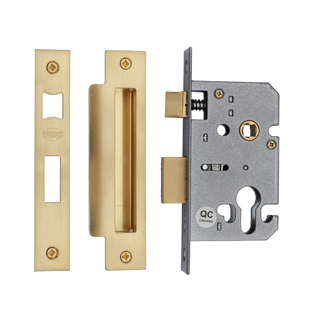 York Security Locks & Latches Satin Brass / Euro Profile Sashlock / 3" / 76mm York Security - Euro Profile Sashlock 3" - Satin Brass