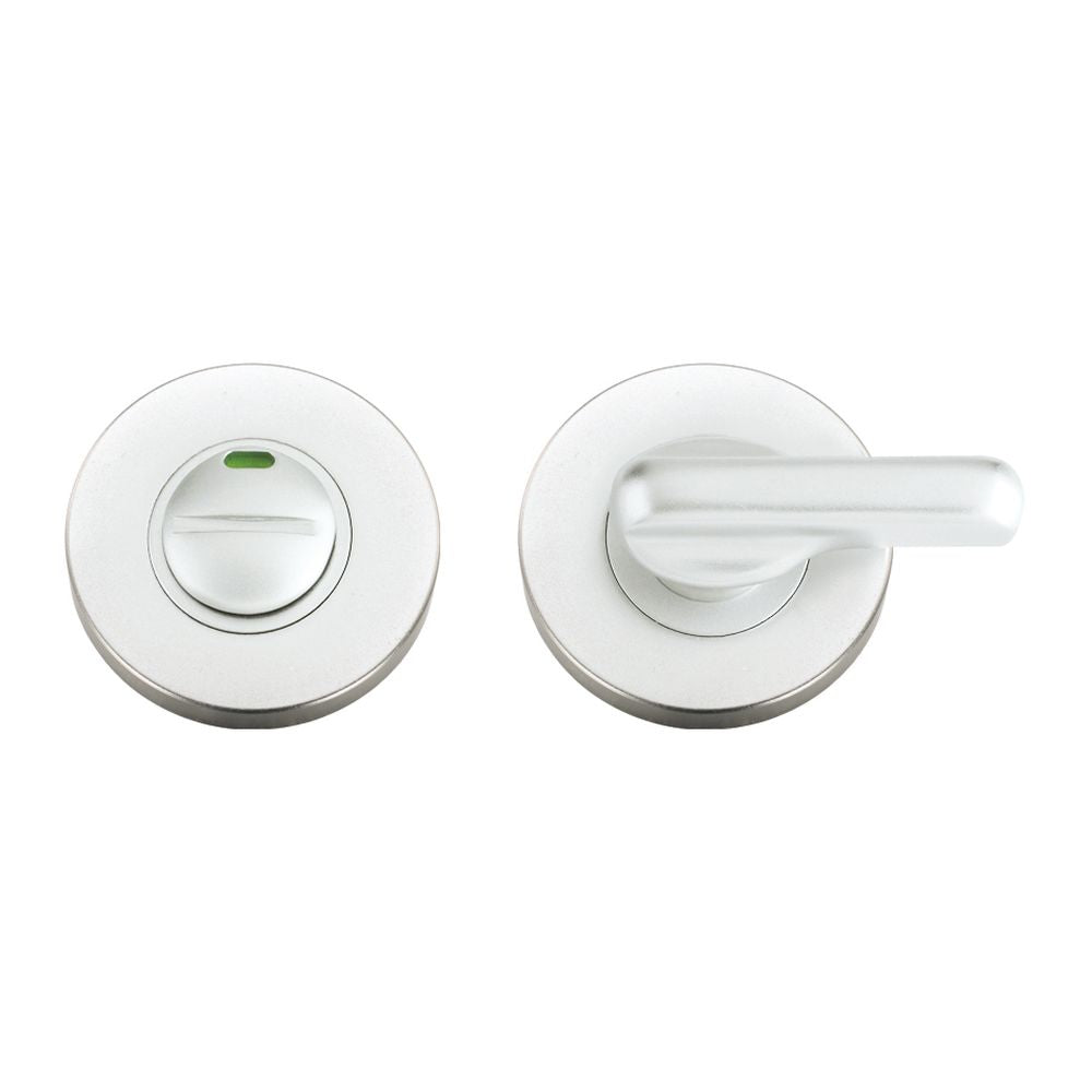 High quality image of the Zoo Hardware - Disabled Turn and Release with Indicator complete with escutcheons and 5mm spindle 53mm dia - Satin Aluminium | Sku. zaa006isa | available to order from Trade Door Handles.