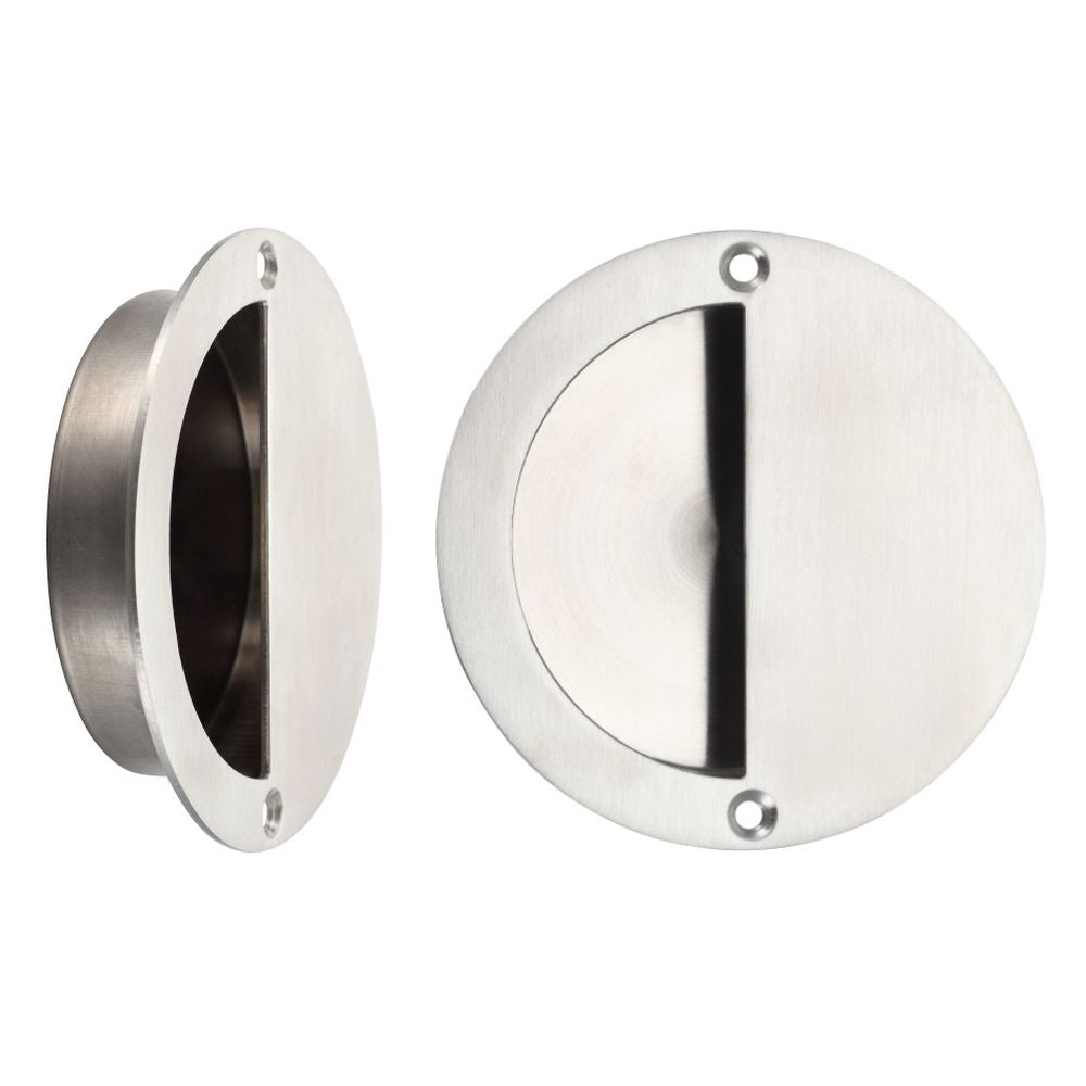 High quality image of the Zoo Hardware - Half Moon Flush Pull 90mm dia - Stain Stainless Steel | Sku. zas41ss | available to order from Trade Door Handles.