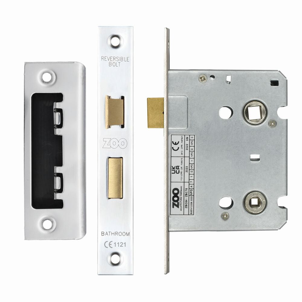 High quality image of the Zoo Hardware - Mortice Bathroom Lock, 76mm - 57mm Centres, Square, - Polished Stainless Steel | Sku. zbc76ps | available to order from Trade Door Handles.