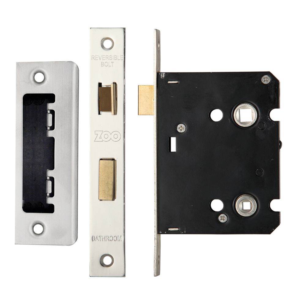 High quality image of the Zoo Hardware - Mortice Bathroom Lock, 76mm - 57mm Centres, Square, - Stain Stainless Steel | Sku. zbc76ss | available to order from Trade Door Handles.