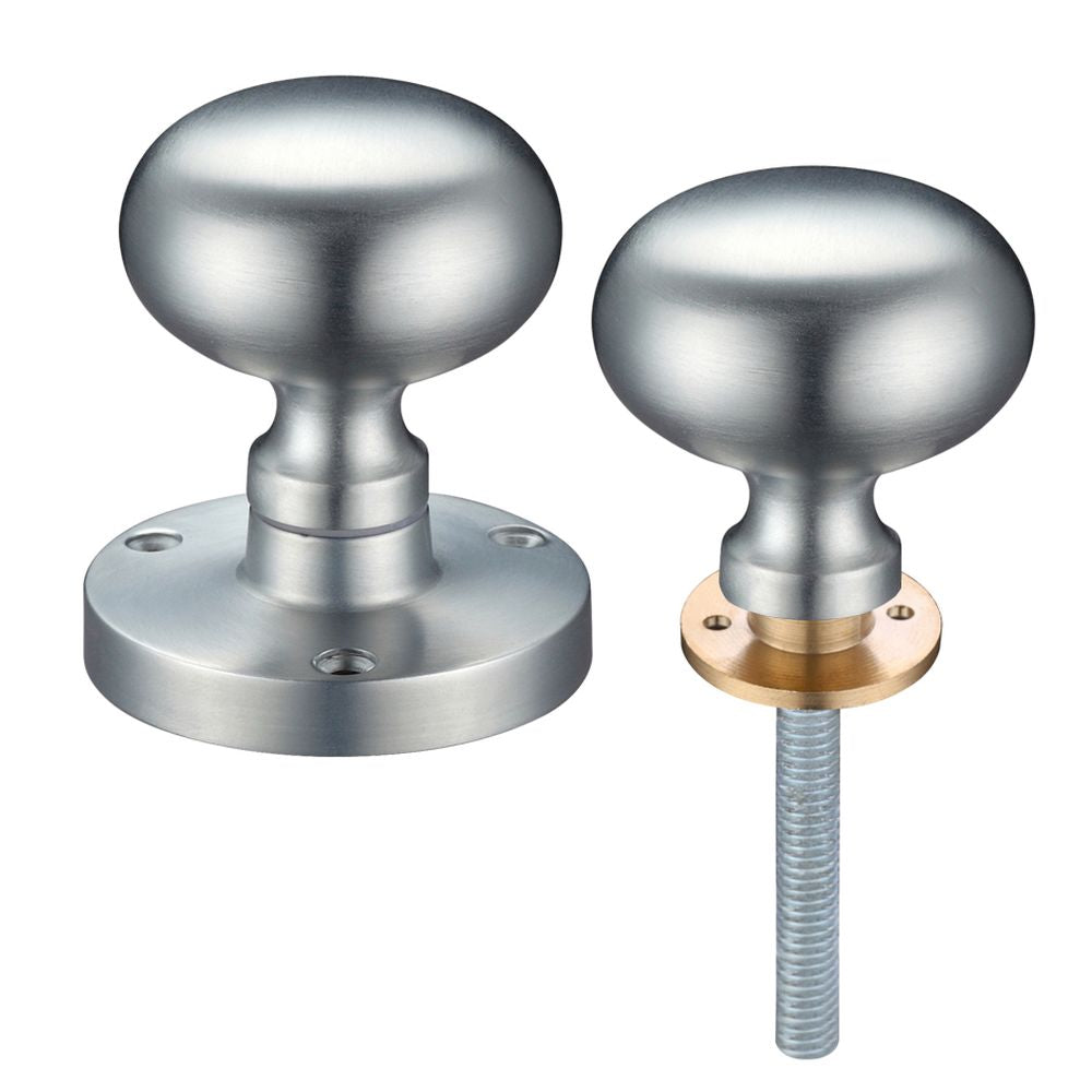High quality image of the Zoo Hardware - Zoo Mushroom Rim Knob 61.5mm Rose dia. 52mm dia knob - Satin Chrome | Sku. zcb35rsc | available to order from Trade Door Handles.