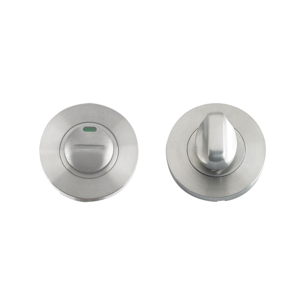 High quality image of the Zoo Hardware - Turn and Release with Indicator complete with escutcheon and 5mm spindle - 52mm Rose - Grade 304 - Stain Stainless Steel | Sku. zcs004iss | available to order from Trade Door Handles.