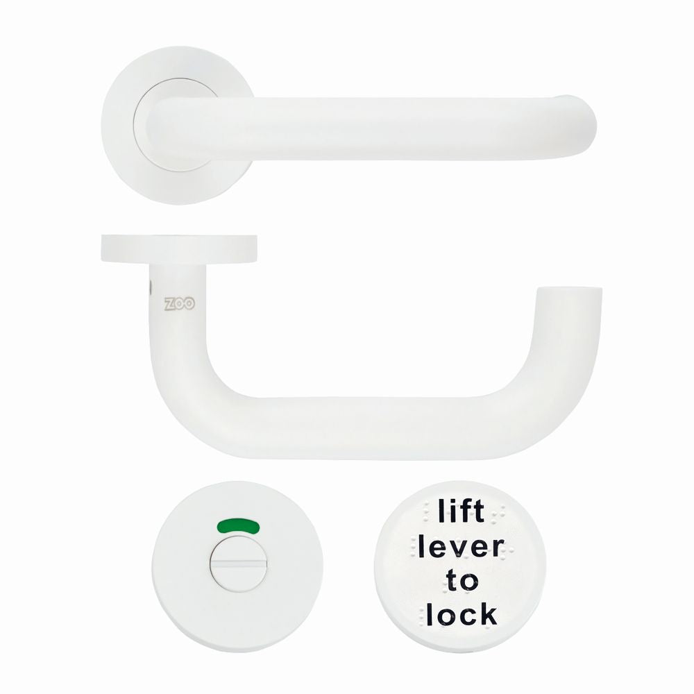 High quality image of the Zoo Hardware - 19mm Lift to Lock Tubular Return to Door Lever set -Push On Rose - Grade 304 - PCW | Sku. zcs030ll-pcw | available to order from Trade Door Handles.