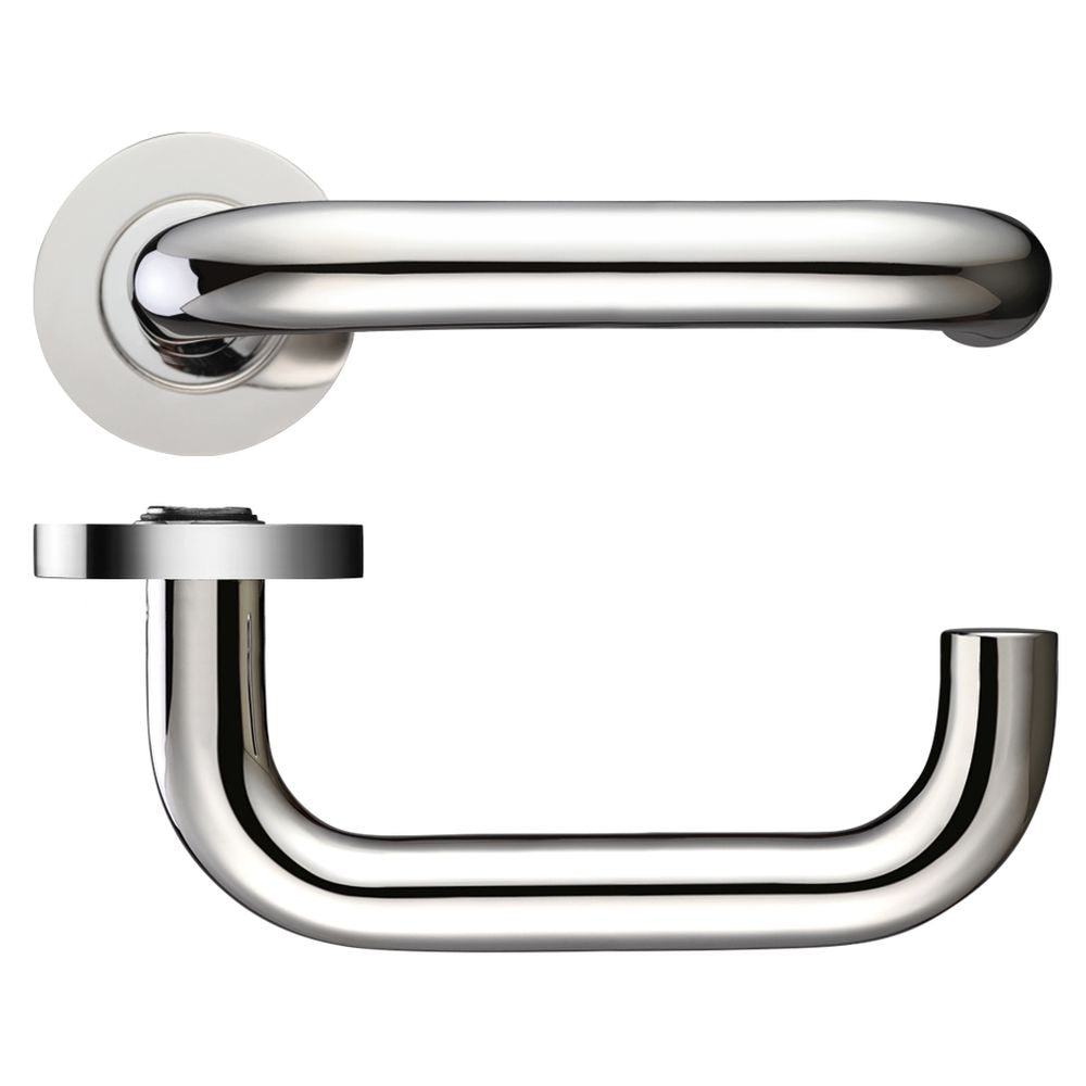 High quality image of the Zoo Hardware - 19mm Return to Door Lever on Round Rose - Polished Stainless Steel | Sku. zcs030ps | available to order from Trade Door Handles.