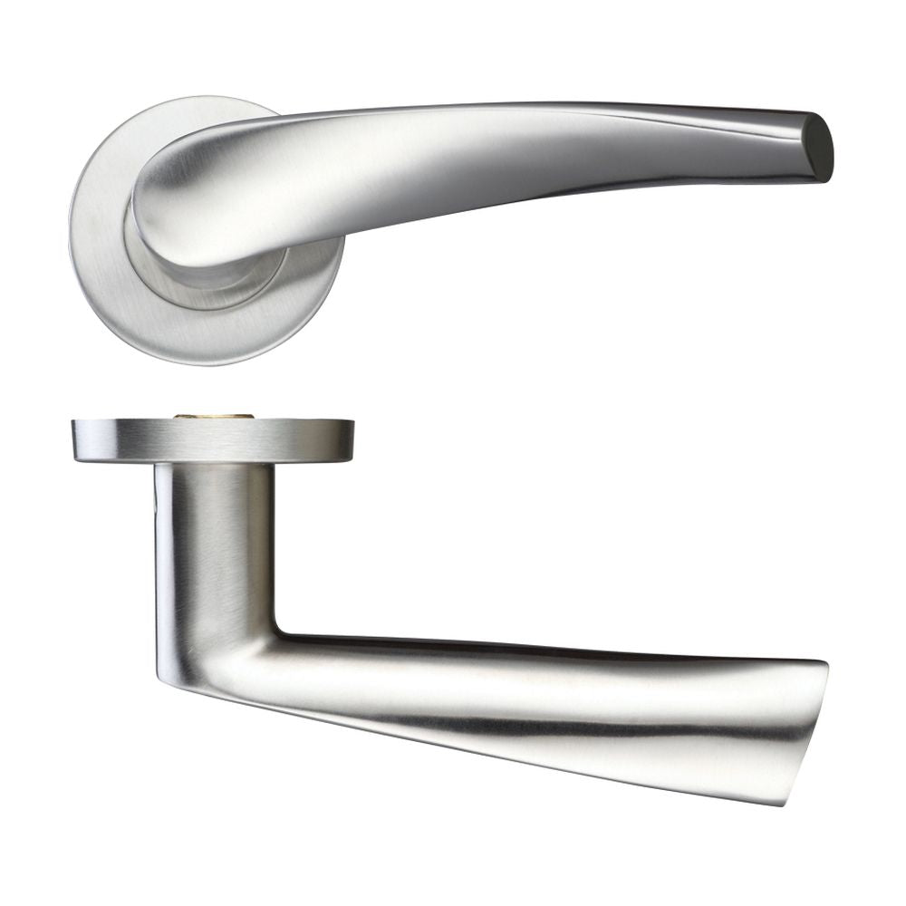 High quality image of the Zoo Hardware - 19mm Curved Lever - Push On Rose - 52mm Dia - Grade 201 - Stain Stainless Steel | Sku. zcs2140ss | available to order from Trade Door Handles.
