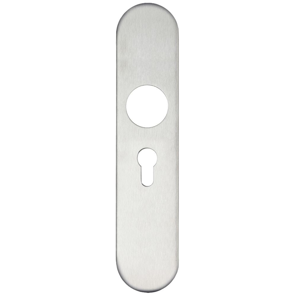 High quality image of the Zoo Hardware - Radius Cover plate for 19 mm and 22mm RTD Lever on Backplate - Euro Profile 47.5mm - Stain Stainless Steel | Sku. zcs31eprss | available to order from Trade Door Handles.
