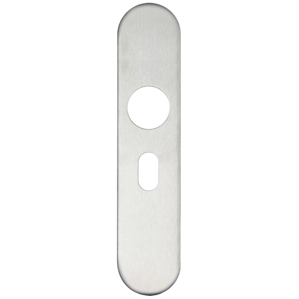 High quality image of the Zoo Hardware - Radius Cover plate for 19 mm and 22mm RTD Lever on Backplate - Oval Profile 48.5mm - Stain Stainless Steel | Sku. zcs31oprss | available to order from Trade Door Handles.