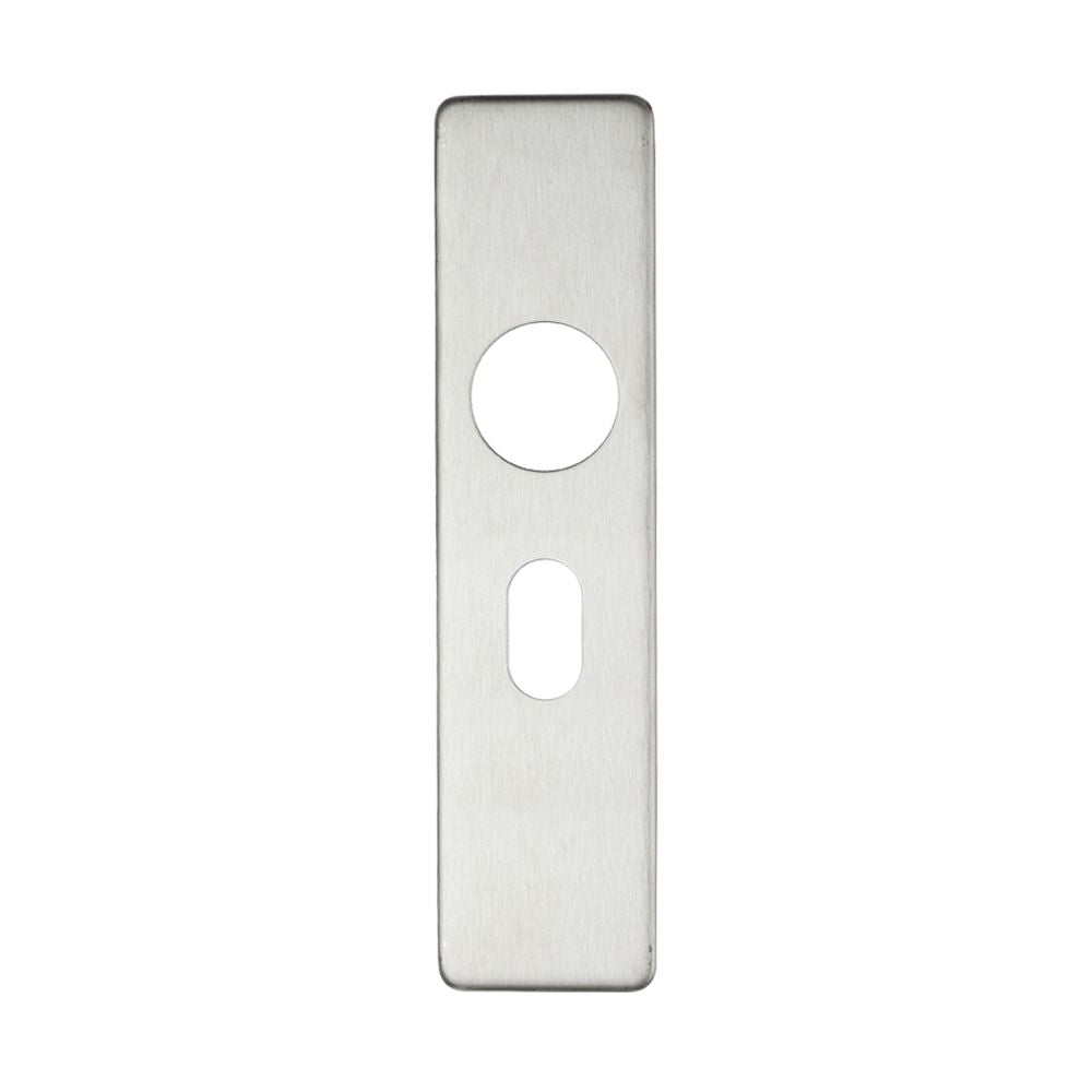 High quality image of the Zoo Hardware - Cover plate for 19 mm RTD Lever on Short Backplate - Oval Profile 48.5mm - 45mm x 180mm - Polished Stainless Steel | Sku. zcs41opss | available to order from Trade Door Handles.