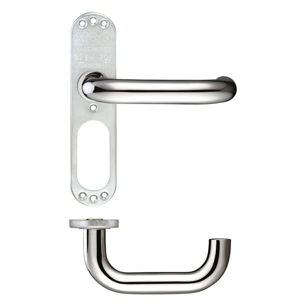 High quality image of the Zoo Hardware - 19mm Tubular Return to Door Lever on Inner Plate/Short Plate - Polished Stainless Steel | Sku. zcsip19spps | available to order from Trade Door Handles.