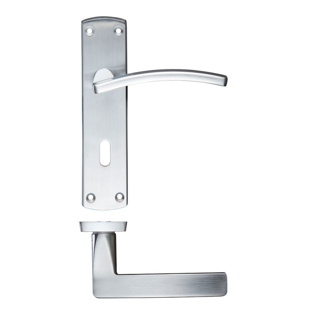High quality image of the STANZA - Toledo Lever Lock (57mm c/c) On Backplate 170mm x 40mm - Satin Chrome | Sku. zcz031sc | available to order from Trade Door Handles.