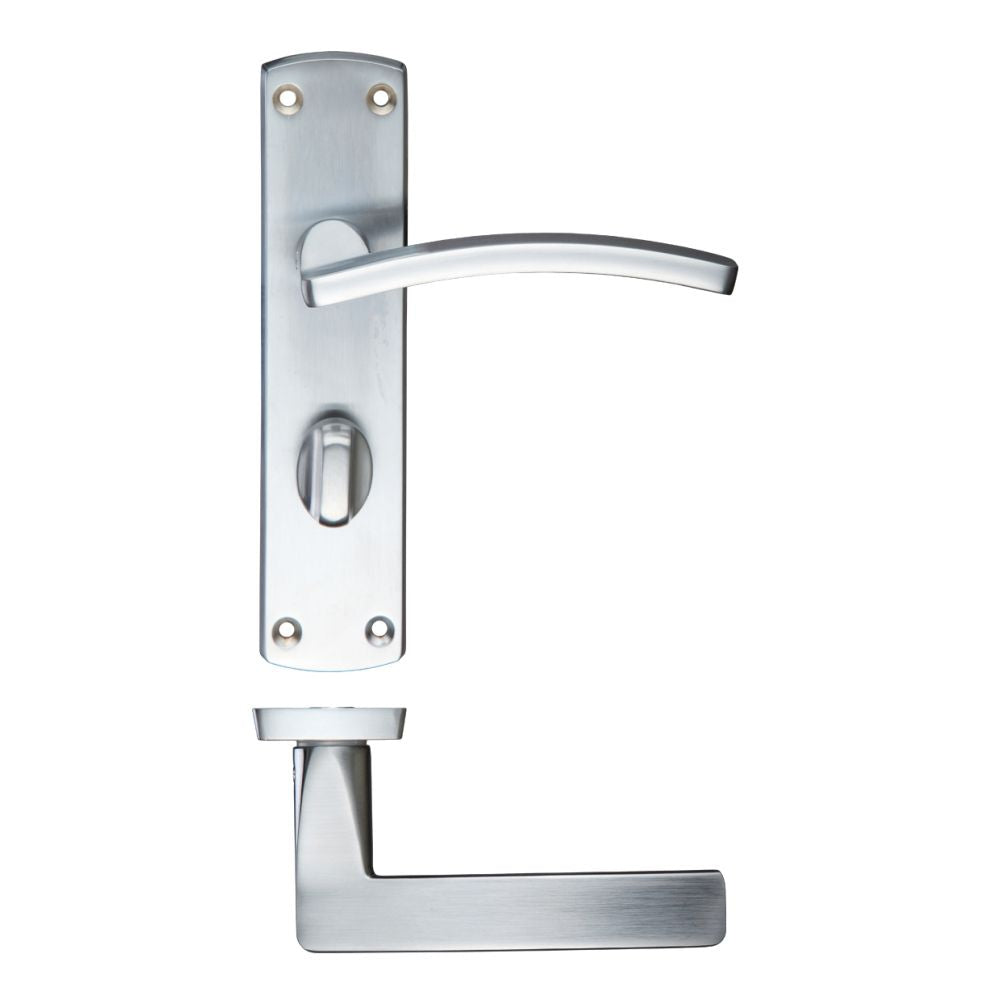 High quality image of the STANZA - Toledo Lever Bathroom (57MM c/c) On Backplate 170mm x 40mm - Satin Chrome | Sku. zcz033sc | available to order from Trade Door Handles.