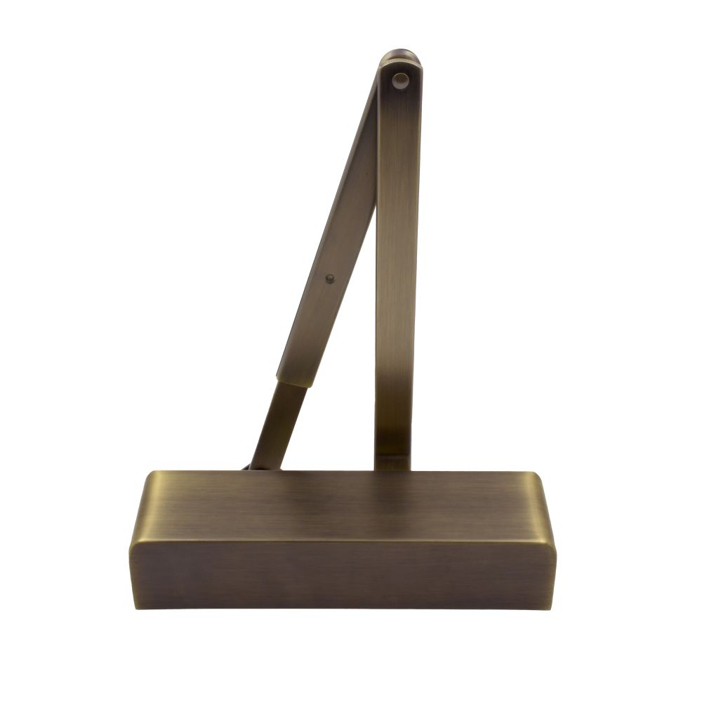 High quality image of the Zoo Hardware - Overhead Door Closer, Power Adjustable Size 2-4 + Matching Finish Armset/Fig 6 Bracket and Semi Radius Cover, Antique Brass Finish | Sku. ZDC0024A-AB | available to order from Trade Door Handles.