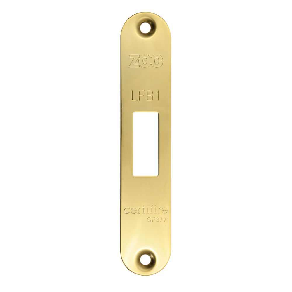 High quality image of the Zoo Hardware - Radius Forend, Strike and Escutcheon Pack t/s ZFB01 Fire Brigade Lock, PVD Polished Brass Finish | Sku. zfbap01-r-pvdpb | available to order from Trade Door Handles.